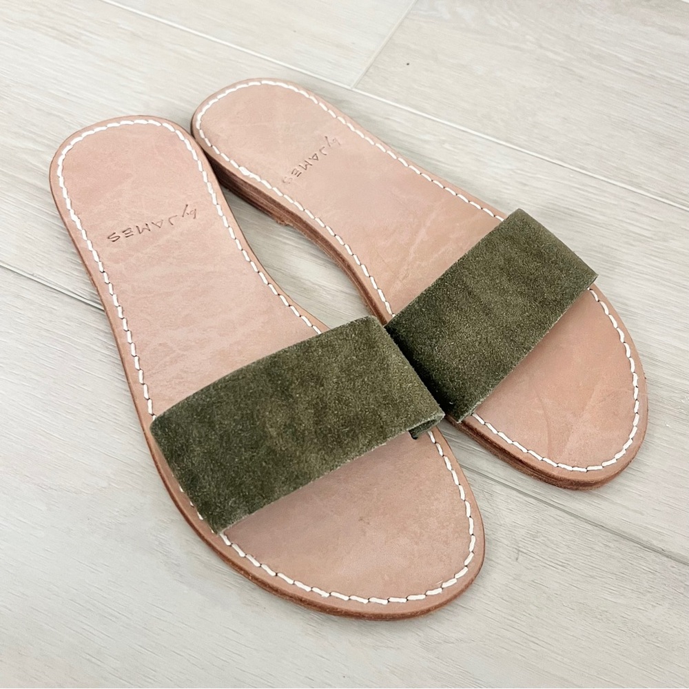 By James Olive Green Suede Samora Slide Sandals Size 8